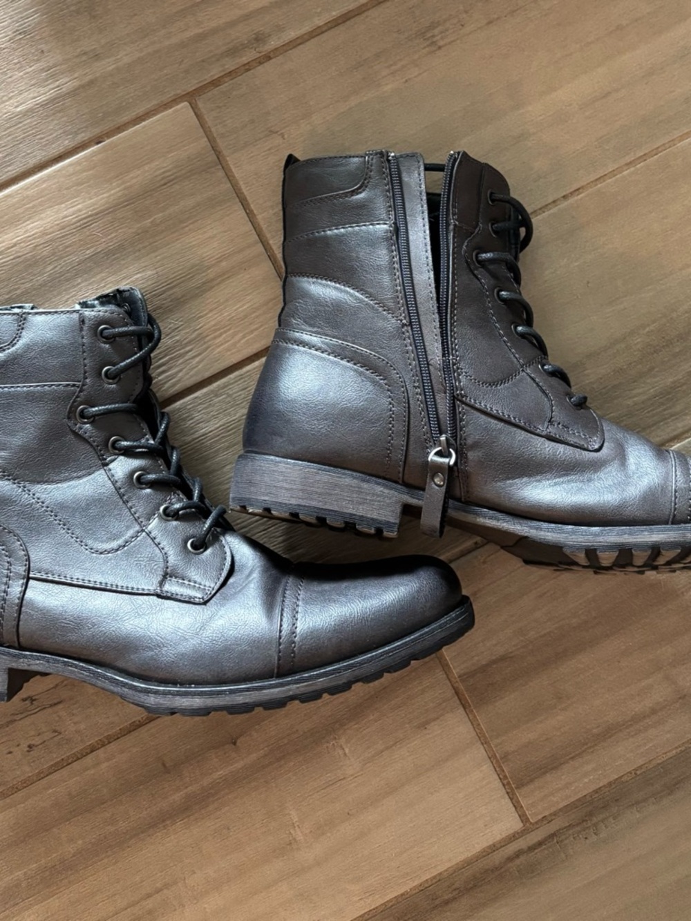 Apt. 9 Men's Charcoal Lace-Up Zip Combat Boots